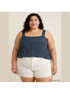weekend Suzanne Betro gingham blue picnic tank top rayon size 4X
